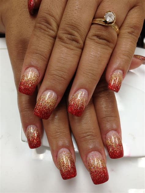 dark red nails with gold glitter|red and gold wedding nails.